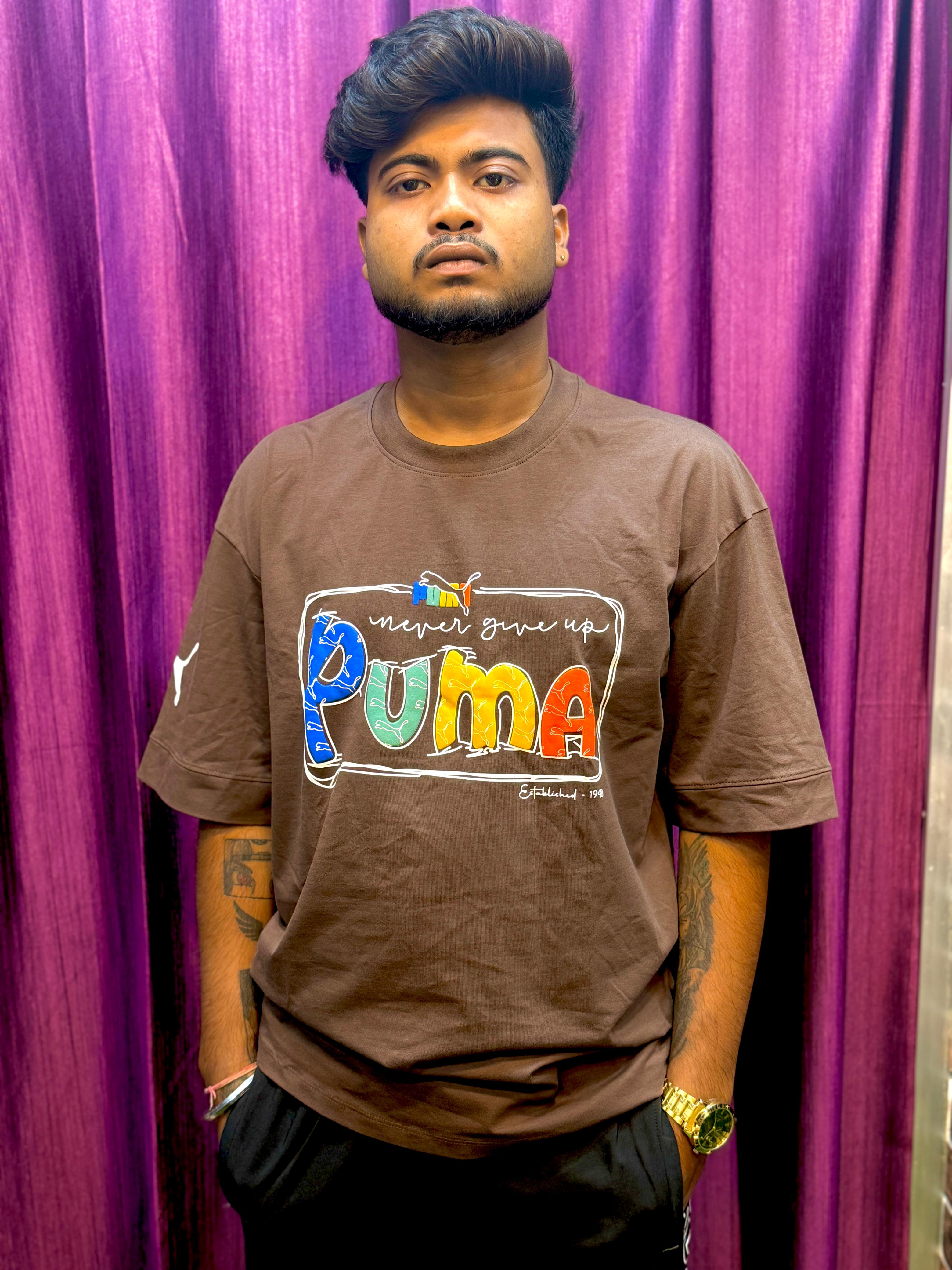 Puma Inspired Brown Graphic Oversized T-Shirt