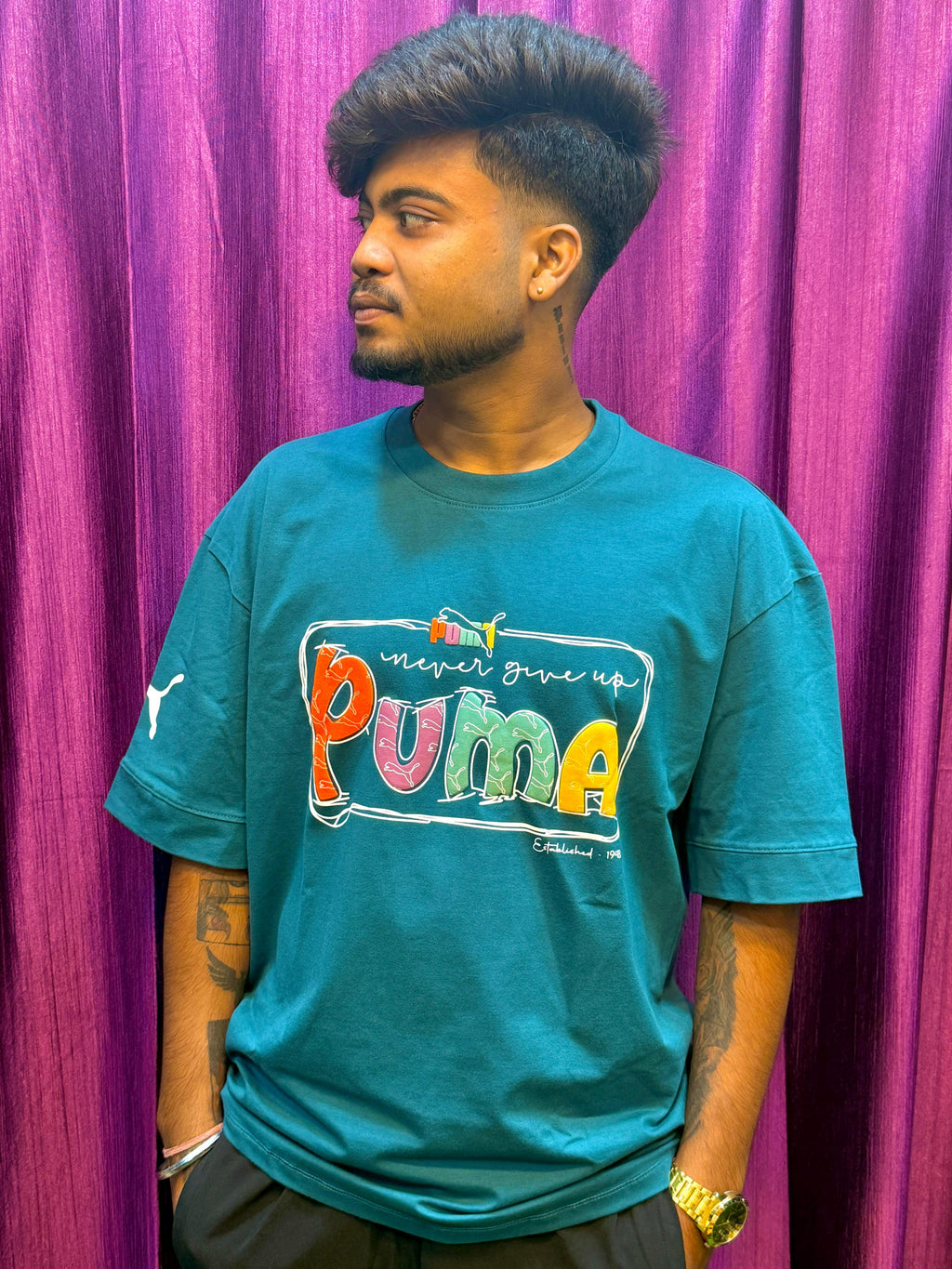 Men's Oversized Puma Printed T-Shirt – (Teal Green)