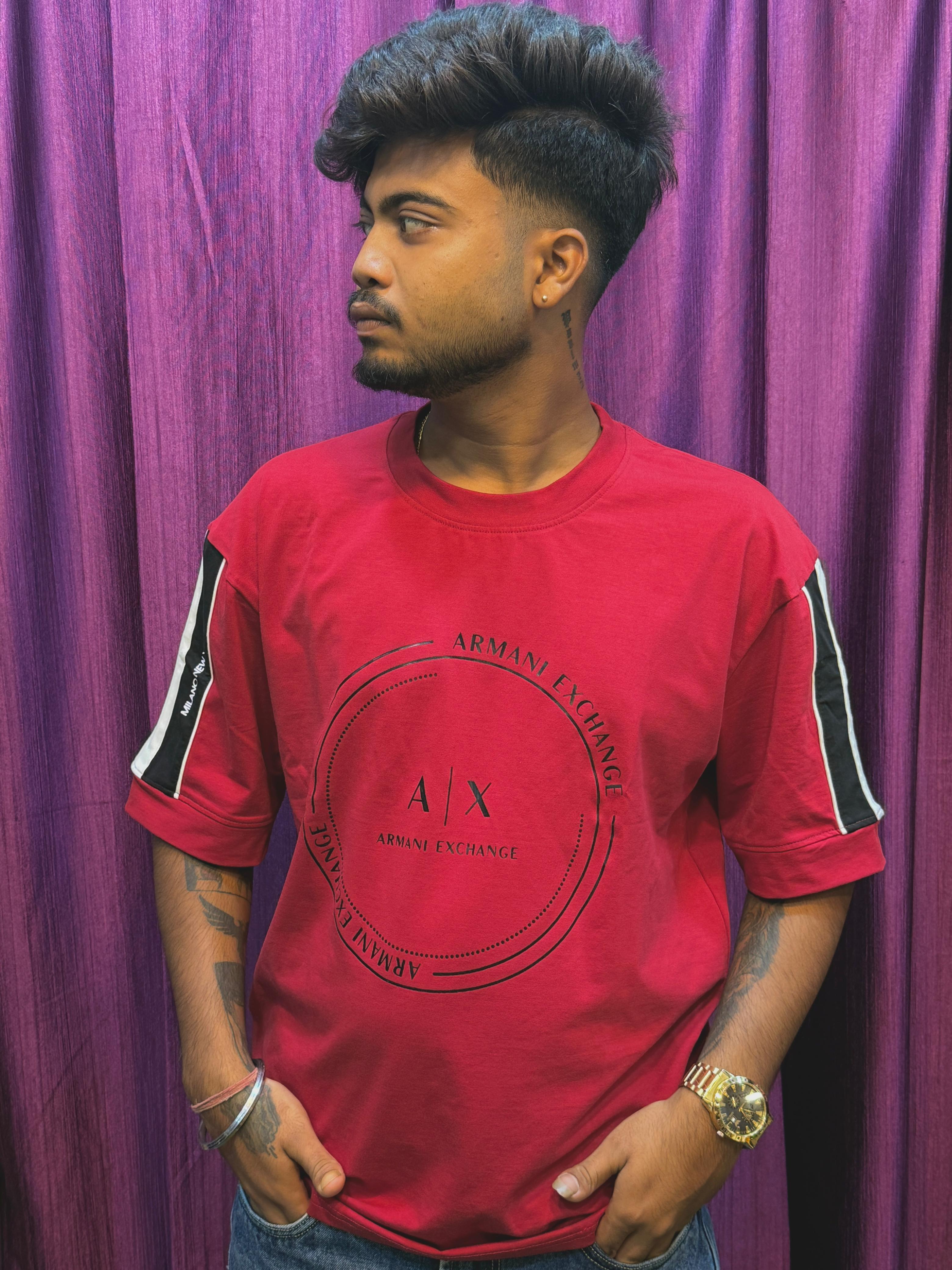 Armani Exchange Red Graphic Oversized T-Shirt – A|X Edition