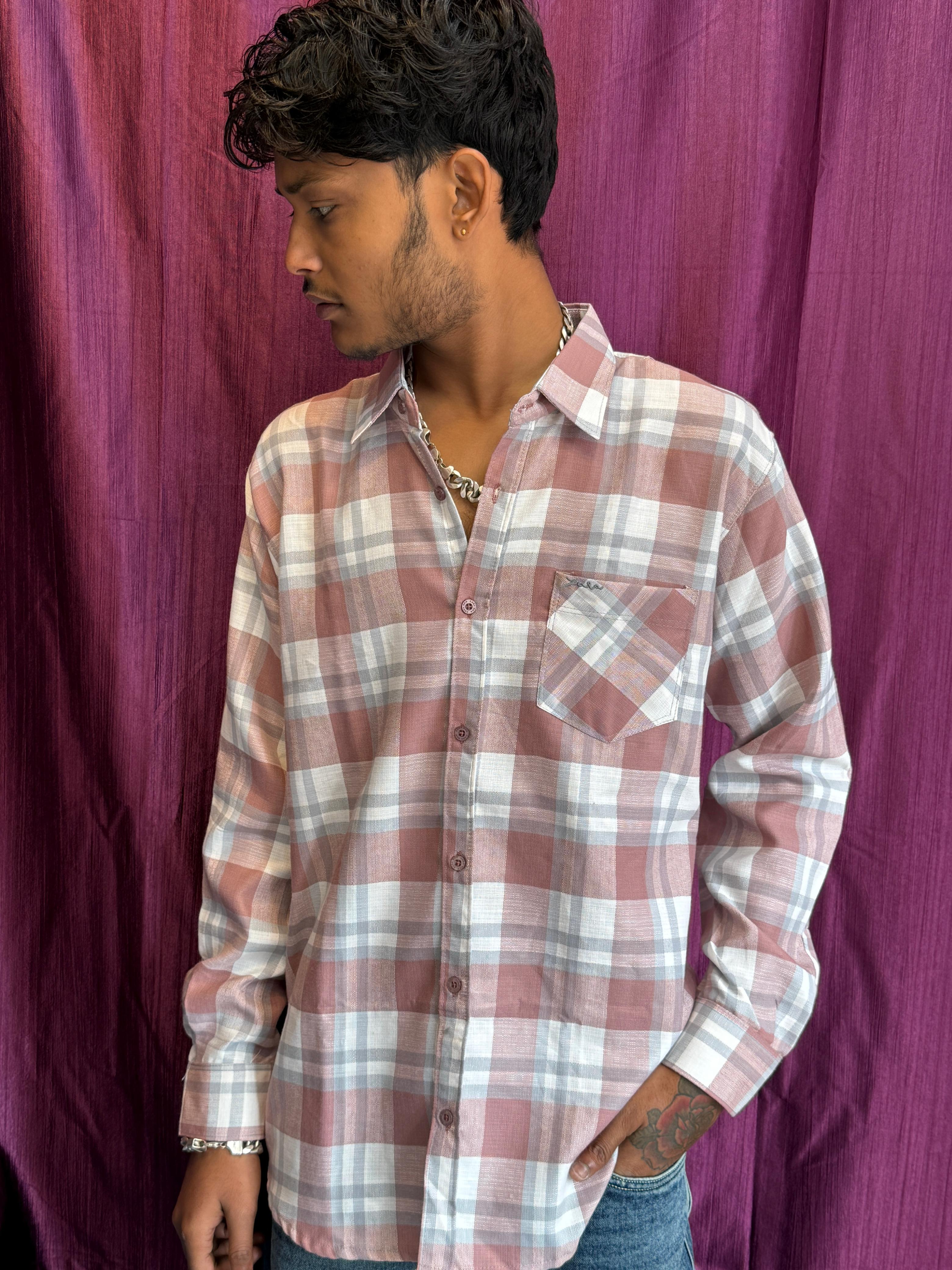 Trendy Men's Casual Cotton Blend Checked Shirt