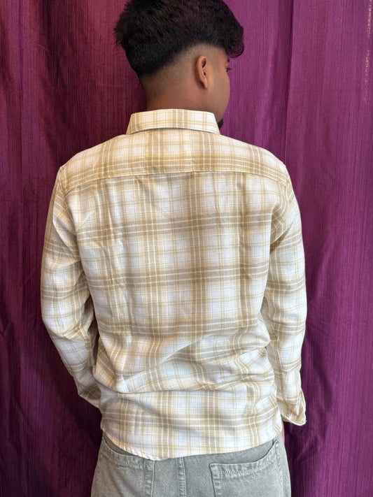 Elegant Men's Beige Checked Cotton Blend Casual Shirt