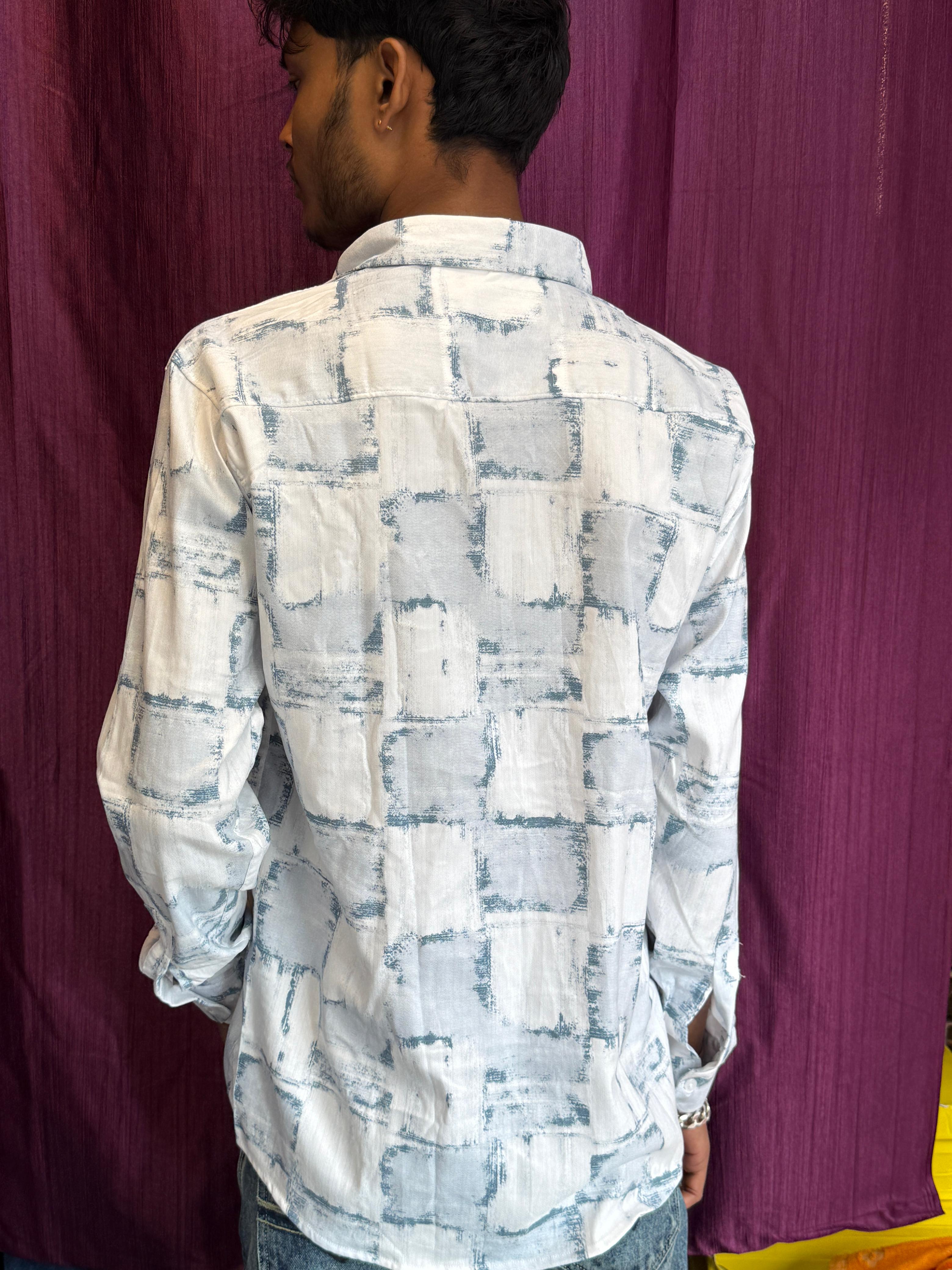 Trendy Men's White Abstract Printed Cotton Blend Shirt