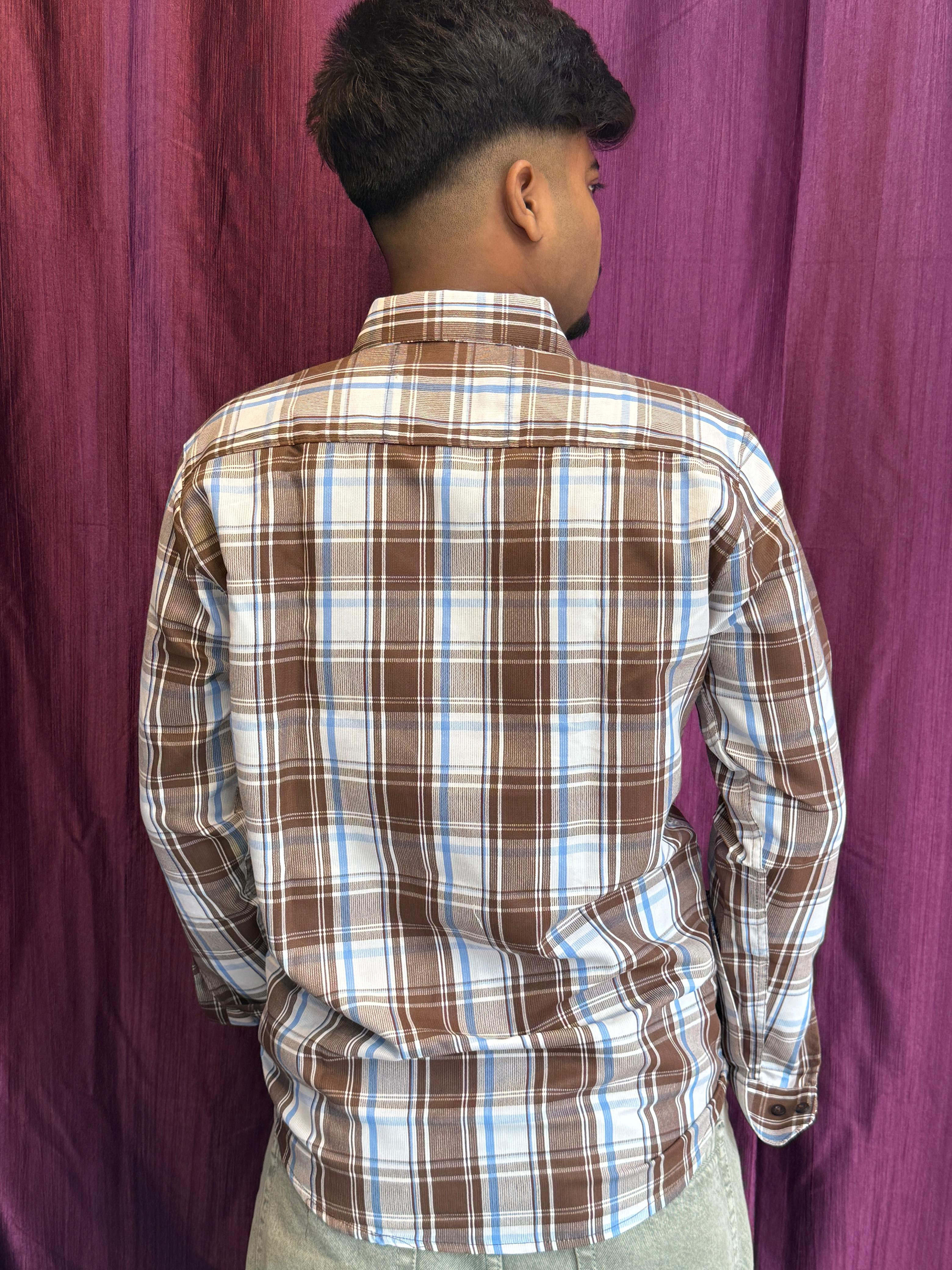 Trendy Men's Brown & Blue Checked Cotton Casual Shirt